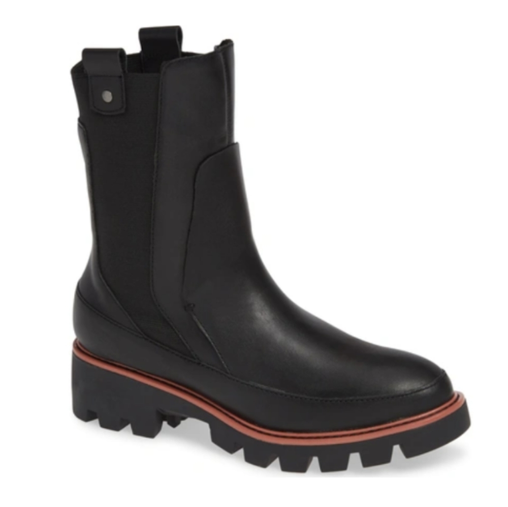 Kelsi Dagger Glenn Black Leather Calf High Chunky Lug Chelsea Boots Size 5.5